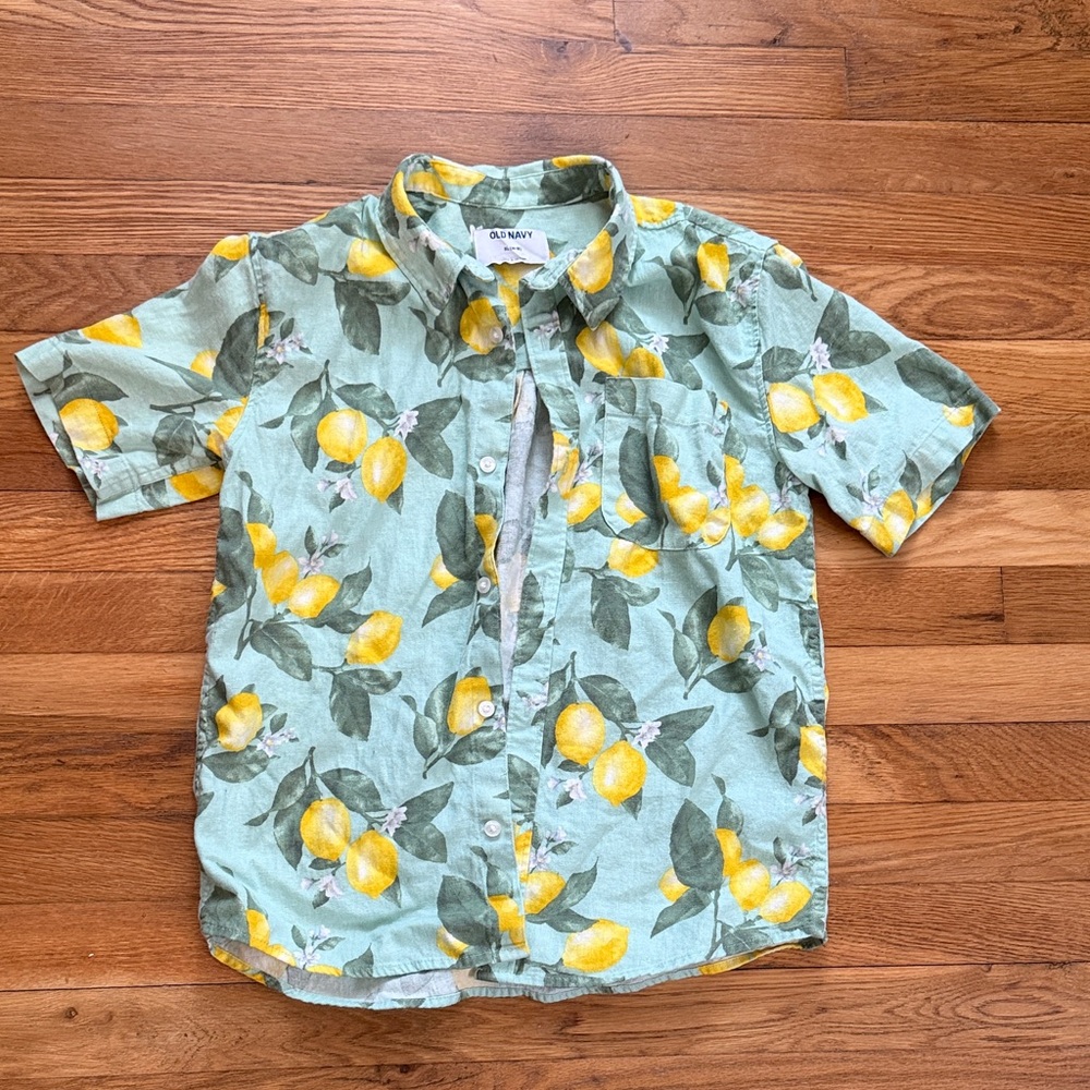 Old Navy Mint Lemon Print Button Down Shirt